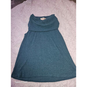 Women's Anthropologie Teal Ribbed Cowl Neck Mini Dress Size L